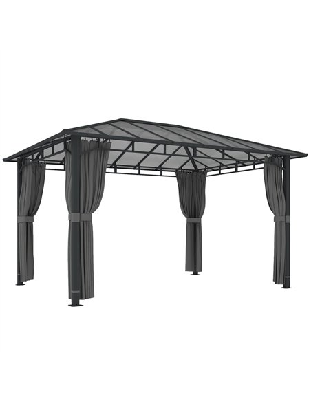 Outsunny 3 x 4 m Outdoor Hardtop Gazebo Canopy with PC Roof, Aluminium Permanent Pavilion Garden Gazebo with Curtains, Dark Grey - pic 185657 | FastDaddyshop