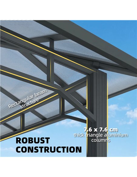 Outsunny 3 x 4 m Outdoor Hardtop Gazebo Canopy with PC Roof, Aluminium Permanent Pavilion Garden Gazebo with Curtains, Dark Grey - pic 185661 | FastDaddyshop