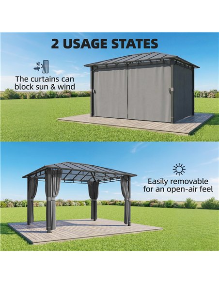 Outsunny 3 x 4 m Outdoor Hardtop Gazebo Canopy with PC Roof, Aluminium Permanent Pavilion Garden Gazebo with Curtains, Dark Grey - pic 185662 | FastDaddyshop