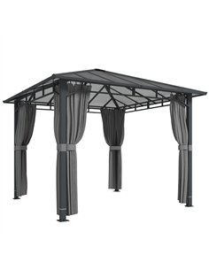 Outsunny 3 x 3 m Outdoor Hardtop Gazebo Canopy with PC Roof, Aluminium Permanent Pavilion Garden Gazebo with Curtains, Tan