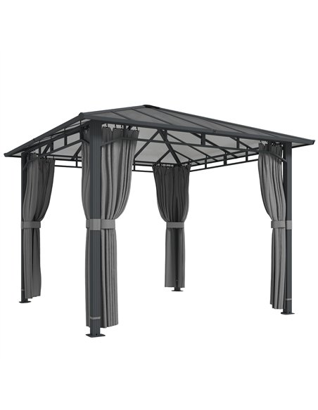 Outsunny 3 x 3 m Outdoor Hardtop Gazebo Canopy with PC Roof, Aluminium Permanent Pavilion Garden Gazebo with Curtains, Tan - pic 185666 | FastDaddyshop