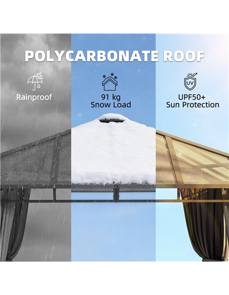 Outsunny 3 x 3 m Outdoor Hardtop Gazebo Canopy with PC Roof, Aluminium Permanent Pavilion Garden Gazebo with Curtains, Tan - pic 185669 | FastDaddyshop