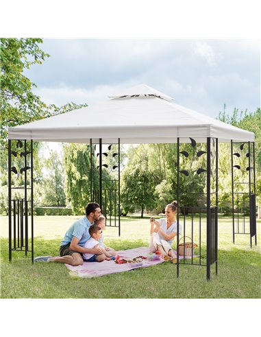 Outsunny 3x3m Outdoor Garden Steel Gazebo with 2-Tier Roof, Decorative Frame, Cream