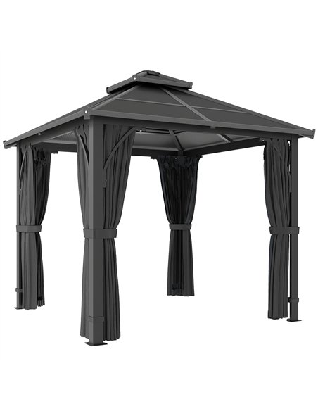 Outsunny 2.5 x 2.5 m Hardtop Gazebo Canopy with 7mm PC Roof, Garden Gazebo Permanent Pavilion with Netting, Curtains, Dark Grey - pic 185675 | FastDaddyshop