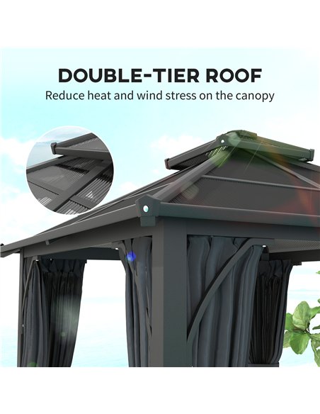 Outsunny 2.5 x 2.5 m Hardtop Gazebo Canopy with 7mm PC Roof, Garden Gazebo Permanent Pavilion with Netting, Curtains, Dark Grey - pic 185678 | FastDaddyshop