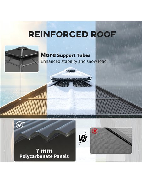 Outsunny 2.5 x 2.5 m Hardtop Gazebo Canopy with 7mm PC Roof, Garden Gazebo Permanent Pavilion with Netting, Curtains, Dark Grey - pic 185679 | FastDaddyshop