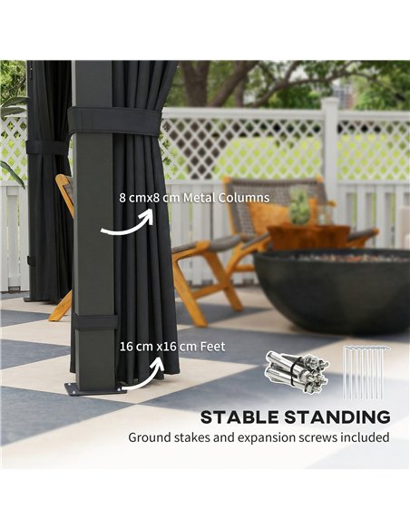 Outsunny 2.5 x 2.5 m Hardtop Gazebo Canopy with 7mm PC Roof, Garden Gazebo Permanent Pavilion with Netting, Curtains, Dark Grey - pic 185680 | FastDaddyshop