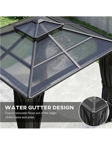 Outsunny 2.5 x 2.5 m Hardtop Gazebo Canopy with 7mm PC Roof, Garden Gazebo Permanent Pavilion with Netting, Curtains, Dark Grey