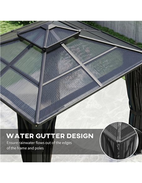 Outsunny 2.5 x 2.5 m Hardtop Gazebo Canopy with 7mm PC Roof, Garden Gazebo Permanent Pavilion with Netting, Curtains, Dark Grey - pic 185681 | FastDaddyshop