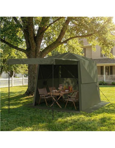 Outsunny Pop Up Gazebo Waterproof Instant Shelter with Awning Mesh Windows for Camping Patio 2 x 2 m, Army Green