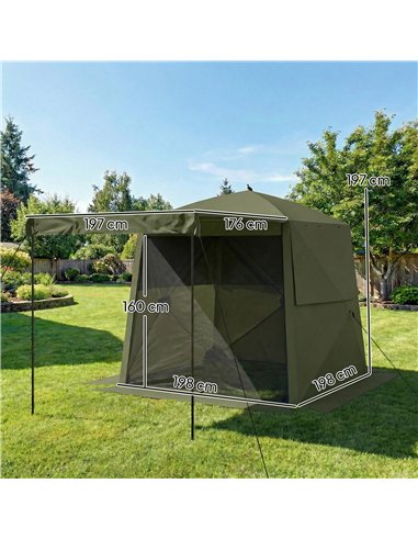 Outsunny Pop Up Gazebo Waterproof Instant Shelter with Awning Mesh Windows for Camping Patio 2 x 2 m, Army Green