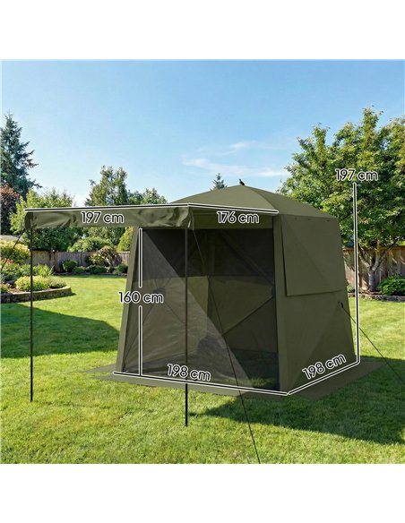 Outsunny Pop Up Gazebo Waterproof Instant Shelter with Awning Mesh Windows for Camping Patio 2 x 2 m, Army Green - pic 185686 | FastDaddyshop