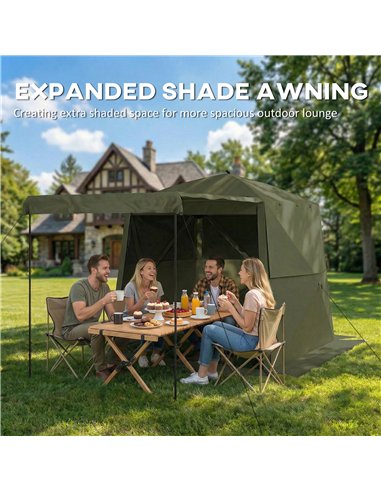 Outsunny Pop Up Gazebo Waterproof Instant Shelter with Awning Mesh Windows for Camping Patio 2 x 2 m, Army Green