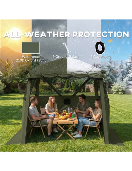 Outsunny Pop Up Gazebo Waterproof Instant Shelter with Awning Mesh Windows for Camping Patio 2 x 2 m, Army Green - pic 185689 | FastDaddyshop
