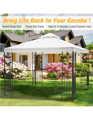 Outsunny 3x3m Outdoor Garden Steel Gazebo with 2-Tier Roof, Decorative Frame, Cream