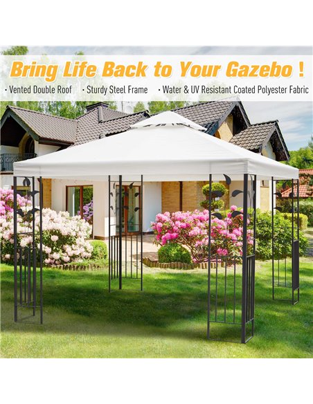 Outsunny 3x3m Outdoor Garden Steel Gazebo with 2-Tier Roof, Decorative Frame, Cream - pic 18569 | FastDaddyshop