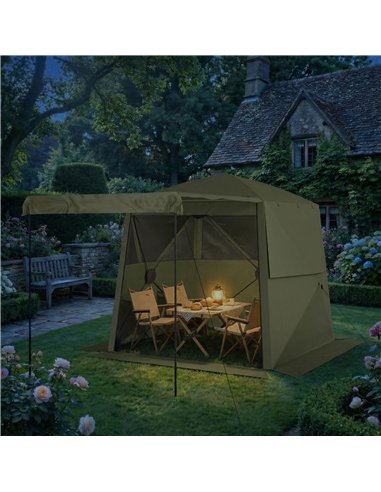 Outsunny Pop Up Gazebo Waterproof Instant Shelter with Awning Mesh Windows for Camping Patio 2 x 2 m, Army Green