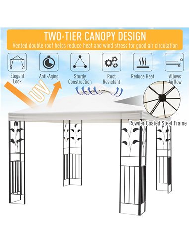 Outsunny 3x3m Outdoor Garden Steel Gazebo with 2-Tier Roof, Decorative Frame, Cream
