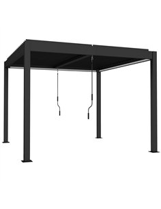 Outsunny 3 x 3 m Louvered Pergola with LED Lights, Metal Louvres, Aluminium Patio Gazebo Pergola, Dark Grey