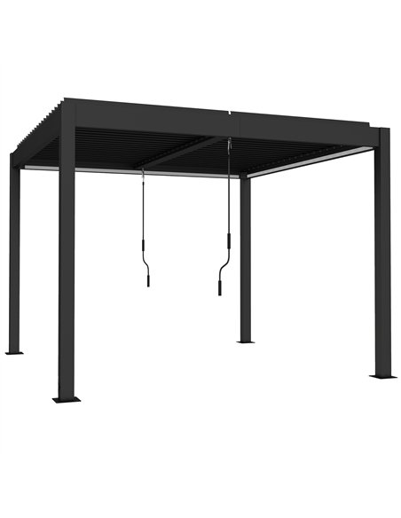 Outsunny 3 x 3 m Louvered Pergola with LED Lights, Metal Louvres, Aluminium Patio Gazebo Pergola, Dark Grey - pic 185702 | FastDaddyshop
