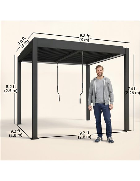 Outsunny 3 x 3 m Louvered Pergola with LED Lights, Metal Louvres, Aluminium Patio Gazebo Pergola, Dark Grey - pic 185704 | FastDaddyshop