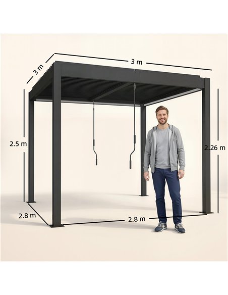 Outsunny 3 x 3 m Louvered Pergola with LED Lights, Metal Louvres, Aluminium Patio Gazebo Pergola, Dark Grey - pic 185705 | FastDaddyshop