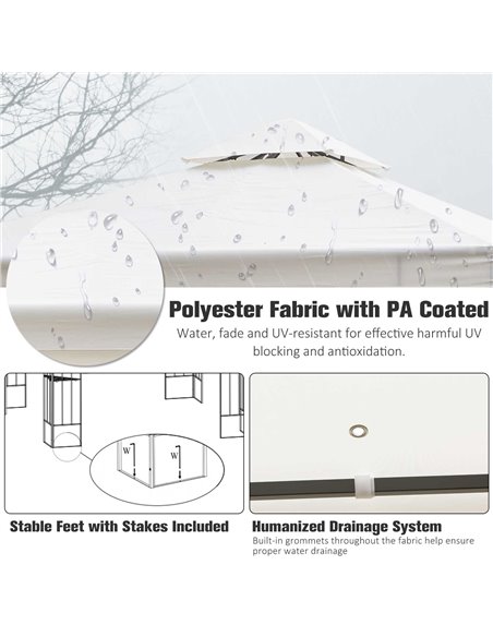 Outsunny 3x3m Outdoor Garden Steel Gazebo with 2-Tier Roof, Decorative Frame, Cream - pic 18571 | FastDaddyshop