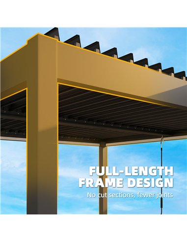 Outsunny 3 x 3 m Louvered Pergola with LED Lights, Metal Louvres, Aluminium Patio Gazebo Pergola, Dark Grey