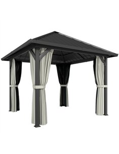 Outsunny 3 x 3(m) Hardtop Gazebo with Galvanised Steel Roof and Water Gutter, Waterproof Permanent Pavilion Garden Gazebo with N