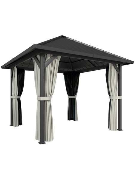 Outsunny 3 x 3(m) Hardtop Gazebo with Galvanised Steel Roof and Water Gutter, Waterproof Permanent Pavilion Garden Gazebo with N - pic 185711 | FastDaddyshop