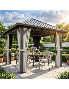 Outsunny 3 x 3(m) Hardtop Gazebo with Galvanised Steel Roof and Water Gutter, Waterproof Permanent Pavilion Garden Gazebo with N 2