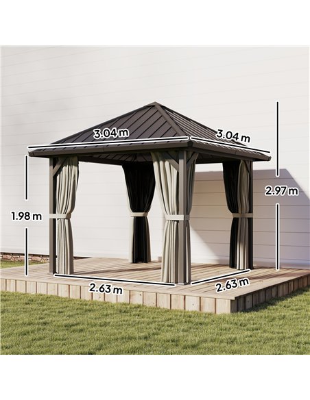 Outsunny 3 x 3(m) Hardtop Gazebo with Galvanised Steel Roof and Water Gutter, Waterproof Permanent Pavilion Garden Gazebo with N - pic 185713 | FastDaddyshop