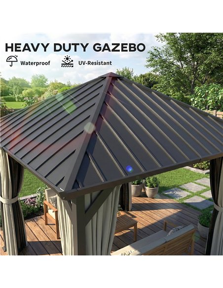 Outsunny 3 x 3(m) Hardtop Gazebo with Galvanised Steel Roof and Water Gutter, Waterproof Permanent Pavilion Garden Gazebo with N - pic 185714 | FastDaddyshop