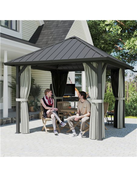 Outsunny 3 x 3(m) Hardtop Gazebo with Galvanised Steel Roof and Water Gutter, Waterproof Permanent Pavilion Garden Gazebo with N - pic 185719 | FastDaddyshop