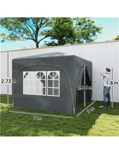 Outsunny 3 x 3m Pop-Up Gazebo Shelter, with Accessories - Dark Grey