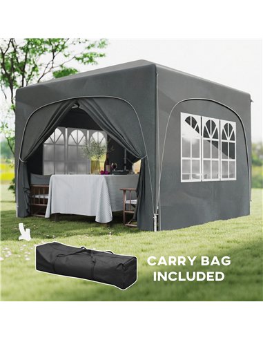 Outsunny 3 x 3m Pop-Up Gazebo Shelter, with Accessories - Dark Grey