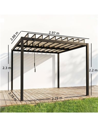 Outsunny 3 x 3 m Louvered Pergola with PC Roof, Aluminium Patio Gazebo Pergola Canopy with Drainage Gutters, Handle, Coffee