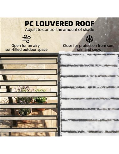 Outsunny 3 x 3 m Louvered Pergola with PC Roof, Aluminium Patio Gazebo Pergola Canopy with Drainage Gutters, Handle, Coffee