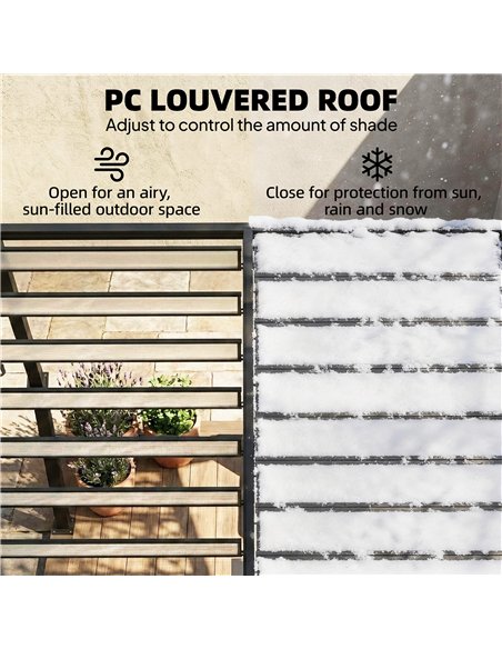 Outsunny 3 x 3 m Louvered Pergola with PC Roof, Aluminium Patio Gazebo Pergola Canopy with Drainage Gutters, Handle, Coffee - pic 185732 | FastDaddyshop