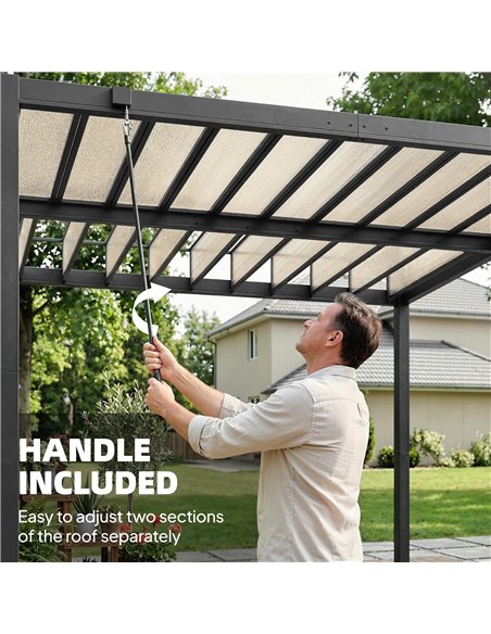 Outsunny 3 x 3 m Louvered Pergola with PC Roof, Aluminium Patio Gazebo Pergola Canopy with Drainage Gutters, Handle, Coffee - pic 185735 | FastDaddyshop