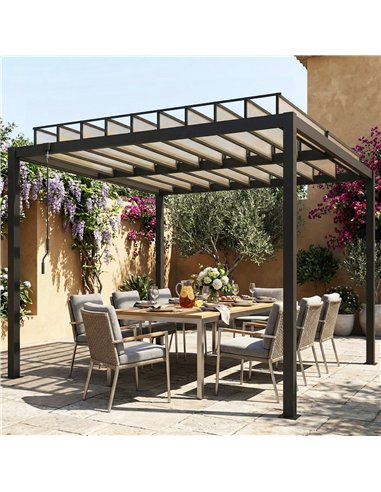Outsunny 3 x 3 m Louvered Pergola with PC Roof, Aluminium Patio Gazebo Pergola Canopy with Drainage Gutters, Handle, Coffee