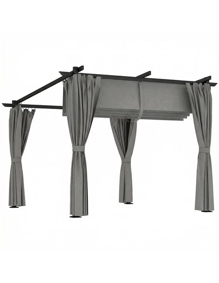 Outsunny 3 x 3 m Retractable Roof Pergola, with Curtains - Light Grey - pic 185738 | FastDaddyshop