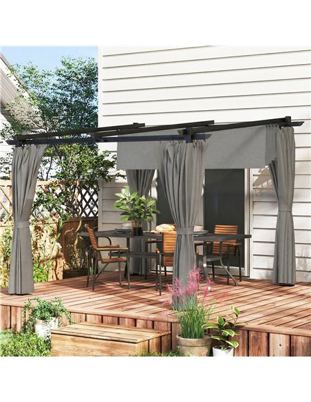 Outsunny 3 x 3 m Retractable Roof Pergola, with Curtains - Light Grey - pic 185739 | FastDaddyshop