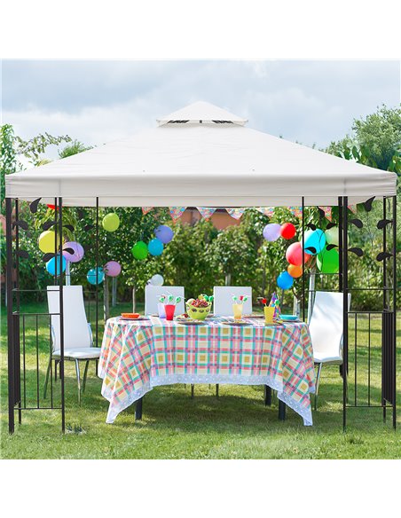 Outsunny 3x3m Outdoor Garden Steel Gazebo with 2-Tier Roof, Decorative Frame, Cream - pic 18574 | FastDaddyshop