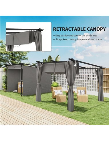 Outsunny 3 x 3 m Retractable Roof Pergola, with Curtains - Light Grey