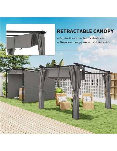 Outsunny 3 x 3 m Retractable Roof Pergola, with Curtains - Light Grey - pic 185741 | FastDaddyshop