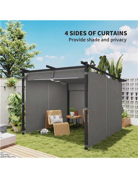 Outsunny 3 x 3 m Retractable Roof Pergola, with Curtains - Light Grey - pic 185742 | FastDaddyshop