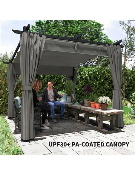Outsunny 3 x 3 m Retractable Roof Pergola, with Curtains - Light Grey - pic 185743 | FastDaddyshop