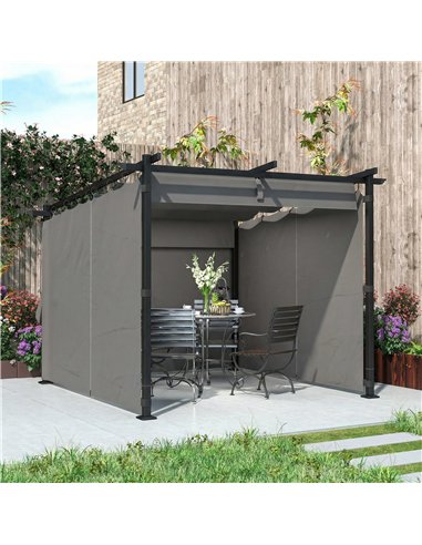Outsunny 3 x 3 m Retractable Roof Pergola, with Curtains - Light Grey