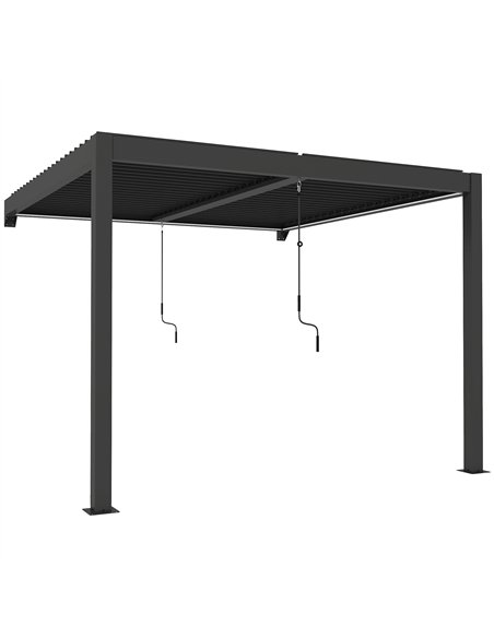 Outsunny 3 x 3 m Louvered Pergola with LED Lights, Metal Louvres, Wall Mounted Aluminium Patio Gazebo Pergola, Dark Grey - pic 185747 | FastDaddyshop